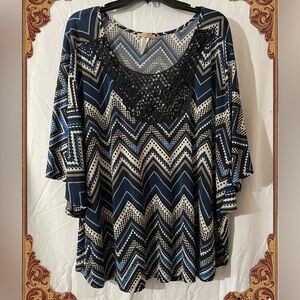 Lavish Black and Blue Flutter Sleeve Blouse